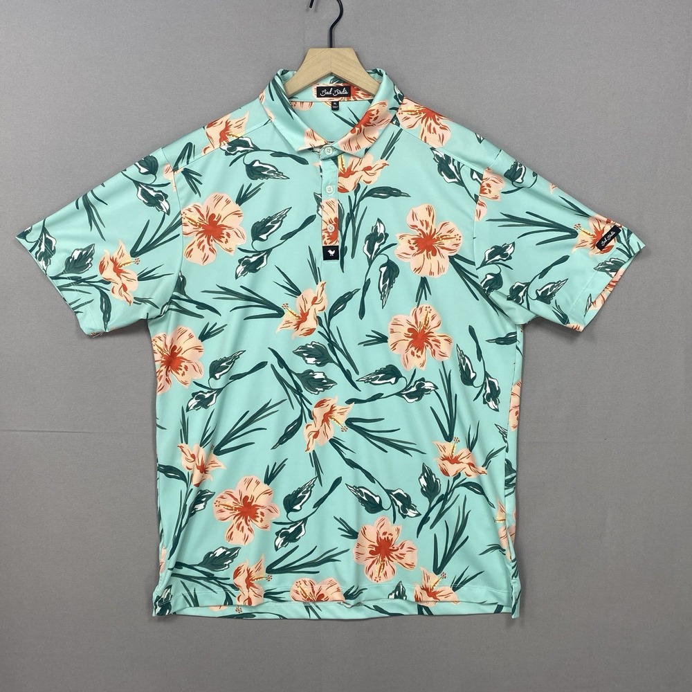 Bad Birdie Hawaiian Flowers Golf Polo Shirt Mens XL AOP Performance Short Sleeve
